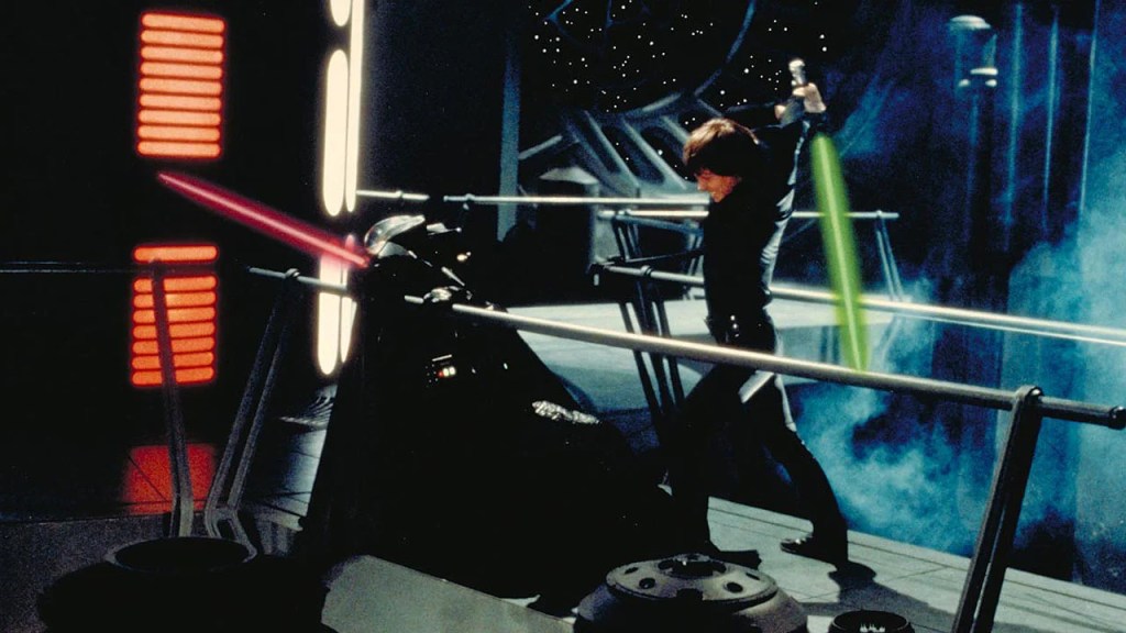 Luke Skywalker attacks Darth Vader in Return of the Jedi